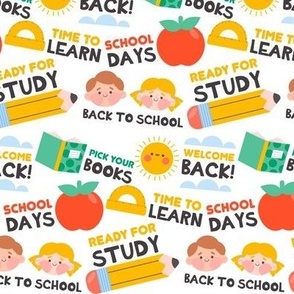 Back to school phrases and art on white