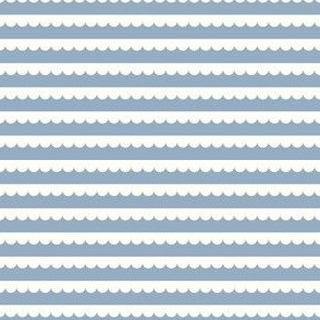 Horizontal Cream Scallop Ruffle Wave Stripes - Blue background