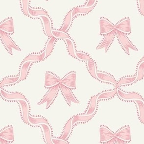 Medium Pink Bows with Ribbon Diamond Trellis on Benjamin Moore Alabaster White Background