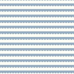 Horizontal Blue Scallop Ruffle Wave Stripes - Cream Background