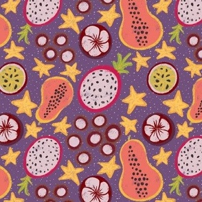 Bright and Colorful Tropical Fruit on Fun Purple | Summer Refreshing Treat 