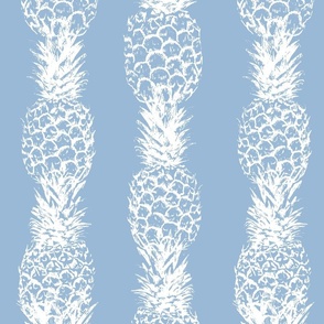 large tropical pineapple stripes toile de jouy- clear sky blue