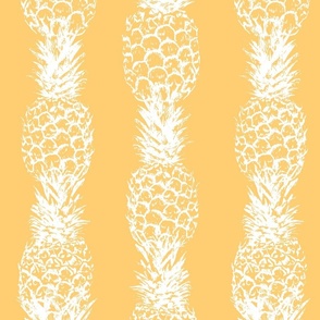 large tropical pineapple stripes toile de jouy- bright sunshine yellow