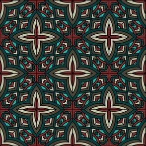 Arabesque Tiles in Maroon, Teal, and Linen