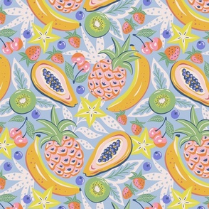 tropical fruit party/multi on blue/medium