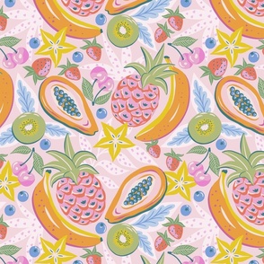 tropical fruit party/multi on pink/medium