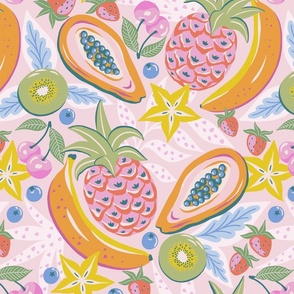 tropical fruit party/multi on pink/large