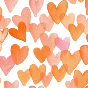 Large watercolour hearts 24", valentines pink and orange love hearts for wallpaper and home decor