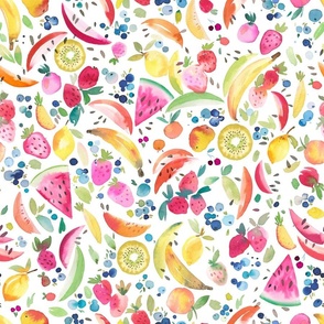 Tropical fruits doodles watercolor Multicolor Medium