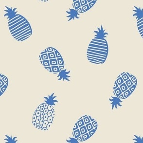 Pineapples - tropical fruit pineapples - cobalt and oatmeal 