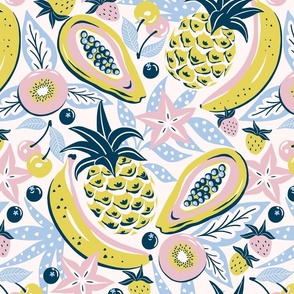 tropical fruit party/pink blue yellow/large