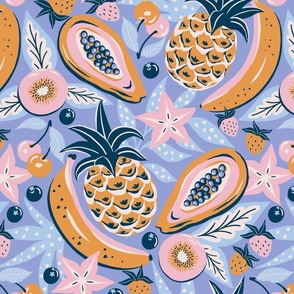 tropical fruit party/orange pink periwinkle/large