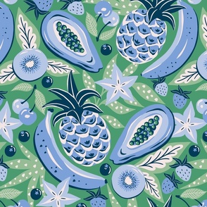 tropical fruit party/green blue/large