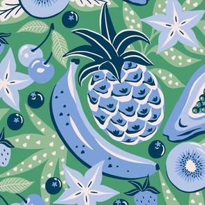 tropical fruit party/green blue/jumbo