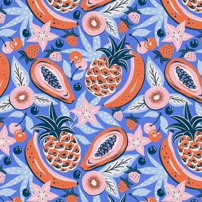 tropical fruit party/blue coral pink/medium