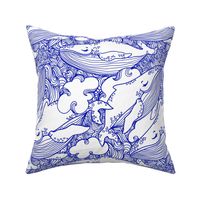 Whimsical Whale Seascape Blue And White