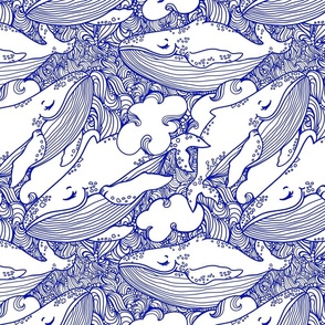 Whimsical Whale Seascape Blue And White
