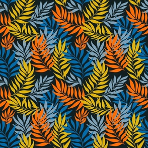 Blue and Orange Vibrant Colors Tropical Vector Seamless Pattern