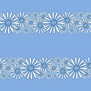 L – Blue Daisy Stripes – Retro Vintage Summer Floral Horizontal Pinstripe