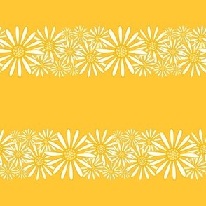 L – Yellow Daisy Stripes – Retro Vintage Summer Floral Horizontal Pinstripe
