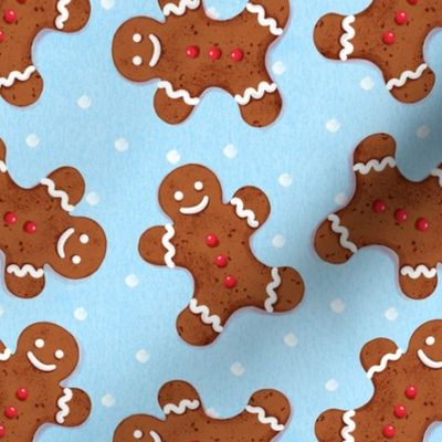 gingerbread man , Christmas fabric,christmas cookies textured blue large scale