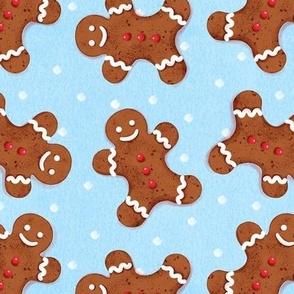 gingerbread man , Christmas fabric,christmas cookies textured blue large scale