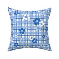 M - Blue Floral Gingham  – Vintage French Country Check
