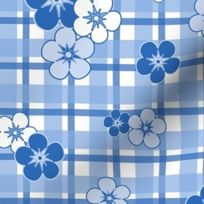 M - Blue Floral Gingham  – Vintage French Country Check