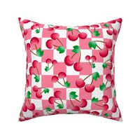 Large Scale Red Cherries on Pink and White Checkers