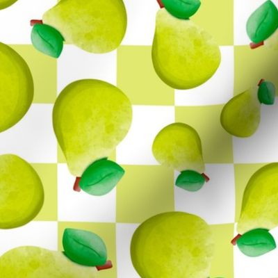 Large Scale Green Pears on Pastel Checkers