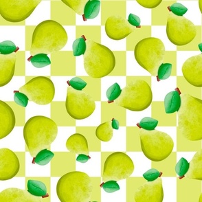 Large Scale Green Pears on Pastel Checkers