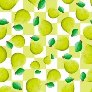 Medium Scale Green Pears on Pastel Checkers