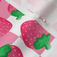 Large Scale Strawberries on Pink and White Checkers