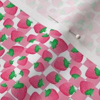 Small Scale Strawberries on Pink and White Checkers