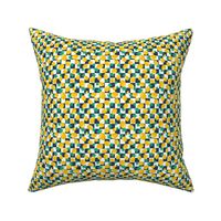 Small Scale Golden Yellow Pineapples on Navy and White Checker