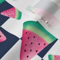 Large Scale Pink Watermelon on Navy and White Checker