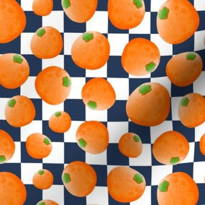 Medium Scale Oranges on Navy and White Checker