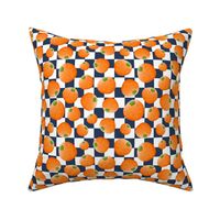 Medium Scale Oranges on Navy and White Checker