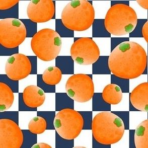 Medium Scale Oranges on Navy and White Checker
