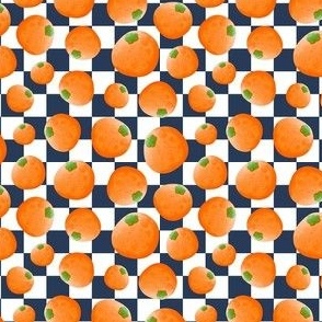 Small Scale Oranges on Navy and White Checker