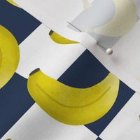 Large Scale Yellow Bananas on Navy and White Checker