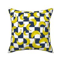 Large Scale Yellow Bananas on Navy and White Checker