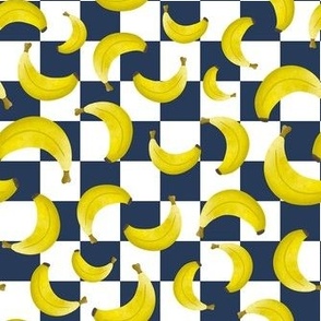 Medium Scale Yellow Bananas on Navy and White Checker