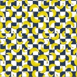 Small Scale Yellow Bananas on Navy and White Checker