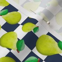 Medium Scale Green Pears on Navy and White Checker