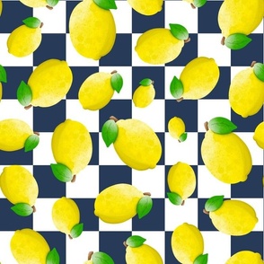 Large Scale Yellow Lemons on Navy and White Checker