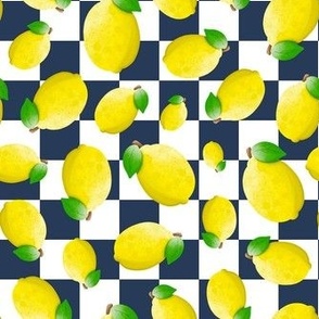 Medium Scale Yellow Lemons on Navy and White Checker