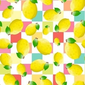Medium Scale Yellow Lemons on  Colorful Pastel Checkboard