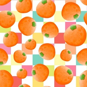 Large Scale Oranges on  Colorful Pastel Checkboard