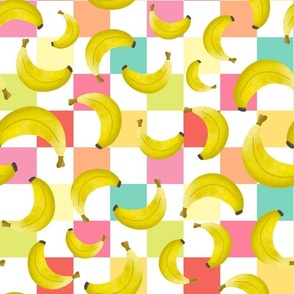 Large Scale Yellow Bananas on  Colorful Pastel Checkboard